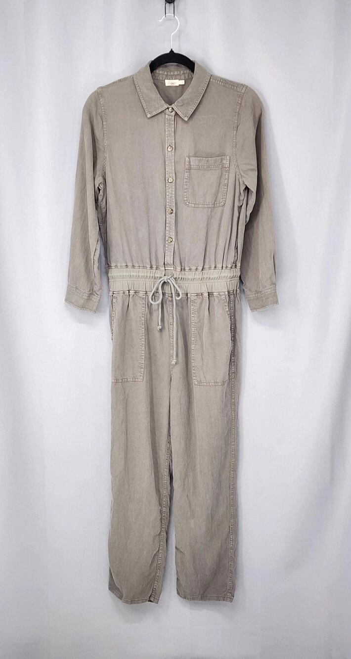 Faherty Arlie Day Jumpsuit Womens Small Gray Utility Button Utility Workwear